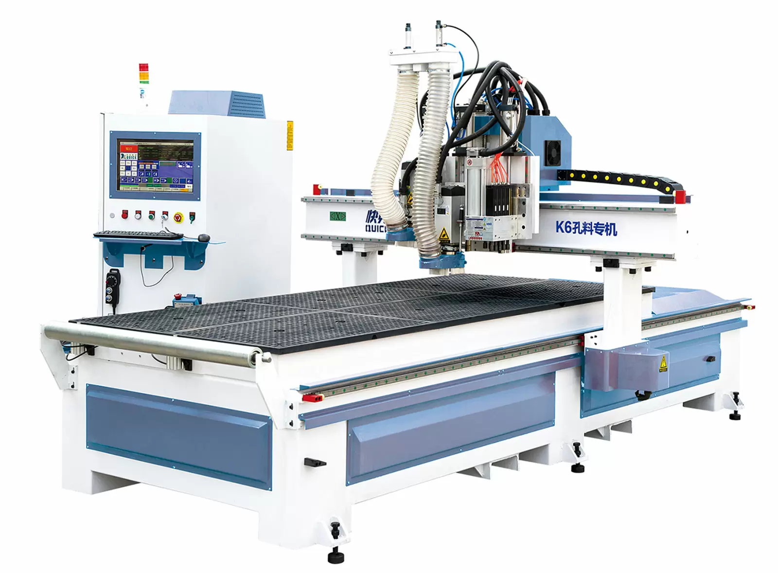 Router CNC de prelucrare a lemnului, cu două arbori și un cap de alezat