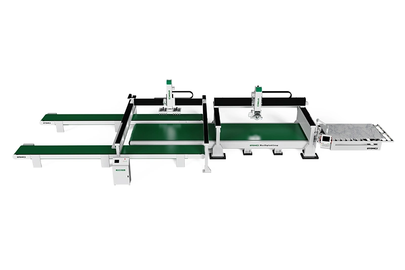 Linie de producție CNC cu ferăstrău tip pod cu 5 axe pentru plăci de cuarț — QX3400-5X-SP Blue Elephant 1